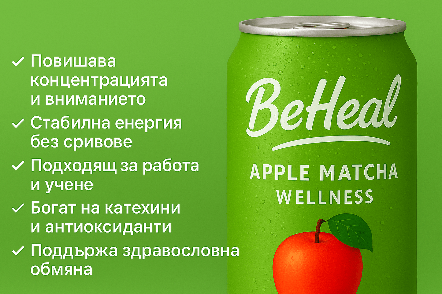 Ябълка и Матча х12 - Течни Супер Храни Beheal